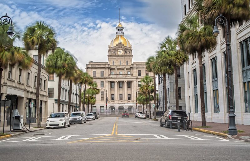 Blue Sky is over the City Hall in Savannah, Georgia GA