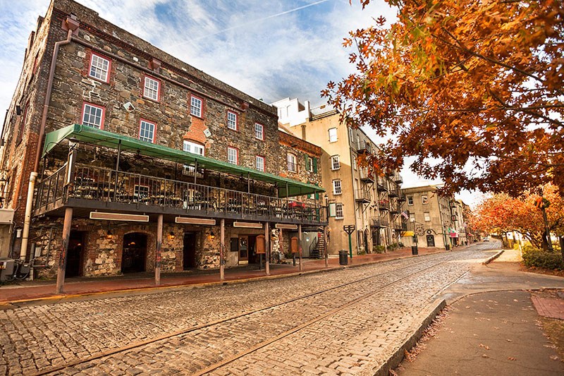 Historical riverfront in the city of Savannah Georgia USA