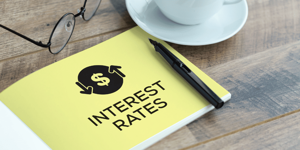 Mortgage interest rates concept. Book with interest rates as the title.