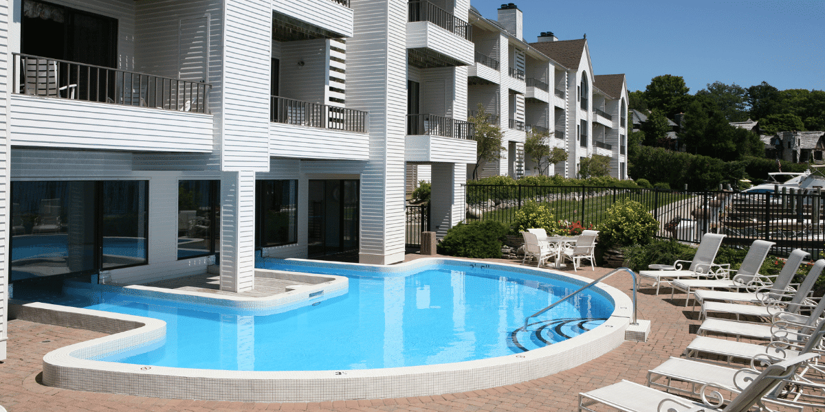 View of a pool at a condo building