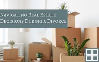 Packed boxes in a home representing real estate decisions during divorce